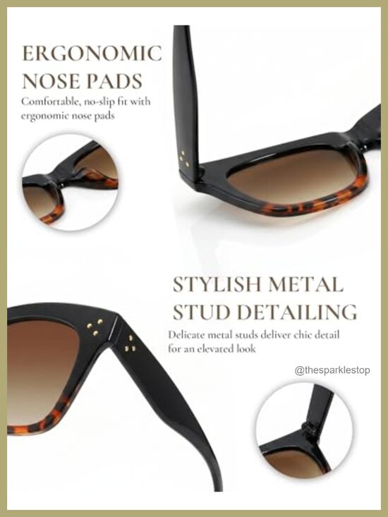2 Pack Oversized Cat Eye Sunglasses Women Retro Metal Rivets UV400 Gradient